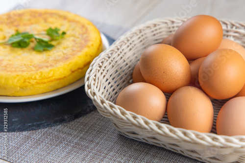 Spanish potato omelette dish with egg ready to eat