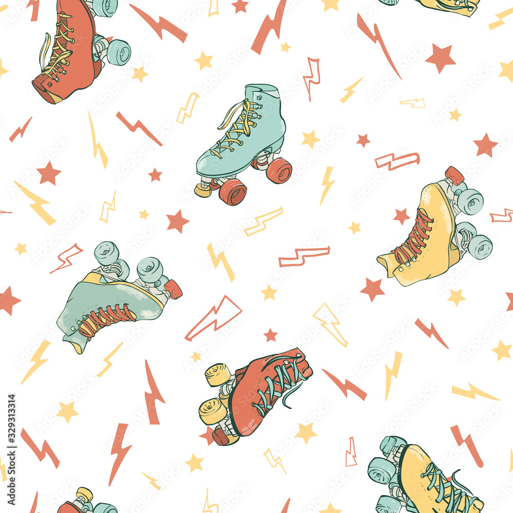 Obraz Vector Electric Roller Skating on White seamless pattern background.