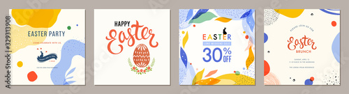 Trendy Easter square abstract templates. Suitable for social media posts, mobile apps, cards, invitations, banners design and web/internet ads. 