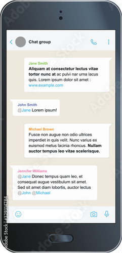 Smartphone Mockup With Group Chat Messenger Screen Black Vector Illustration - Vector EPS Illustrator