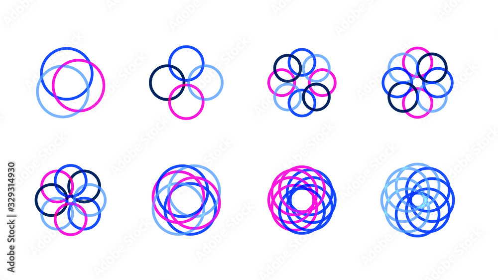 Logo Elements Icon Set with Circle Geometric Shapes in Blue and Pink ...
