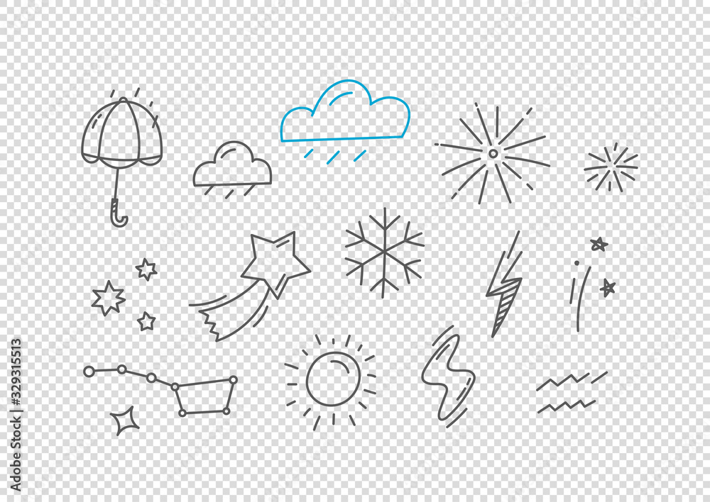 Vector hand drawn doodle style forecast elements isolated on transparent background. Vector elements for design Vector hand drawn doodle style forecast elements isolated on transparent background. Vector elements for design
