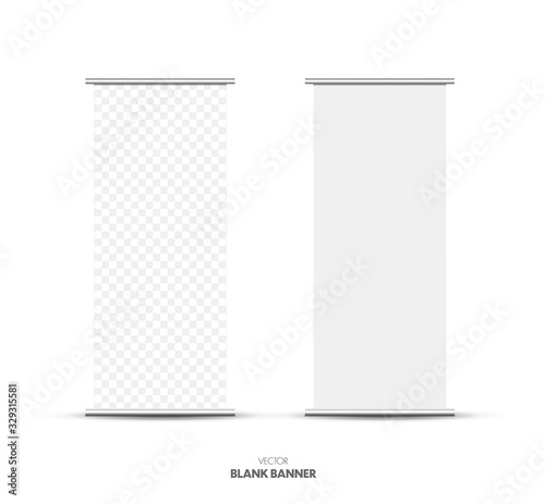 Blank roll up stand banner. Vector mockup template