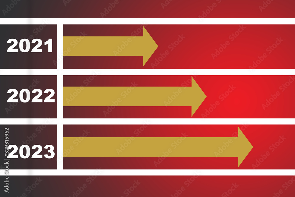 2021 To 2023 And Three Yellow Arrow On Red Race Background Business 2021 To 2023 And Three Yellow Arrow On Red Race Background Business