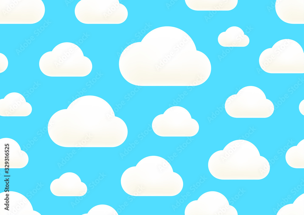 Clouds in the sky. White clound on blue, Vector seamless background