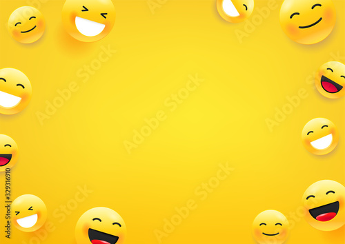Yellow cute faces. Social media message vector background. Copy space for a text