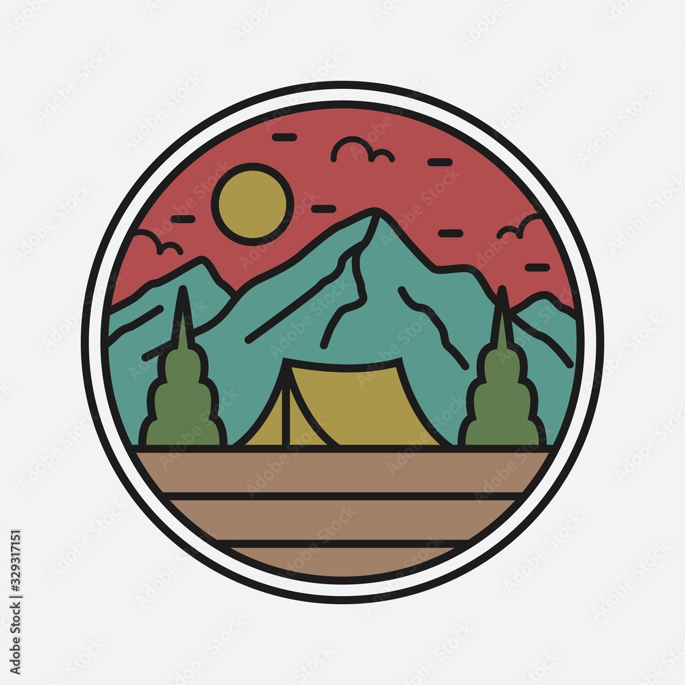 Fototapeta premium simple logo badge mountain design, for t-shirt prints, patches, emblems, posters, badges and labels and other uses