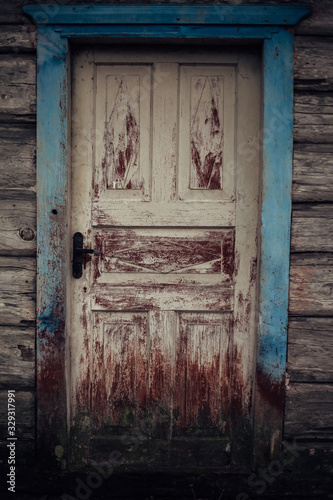 Vintage door with blue frame