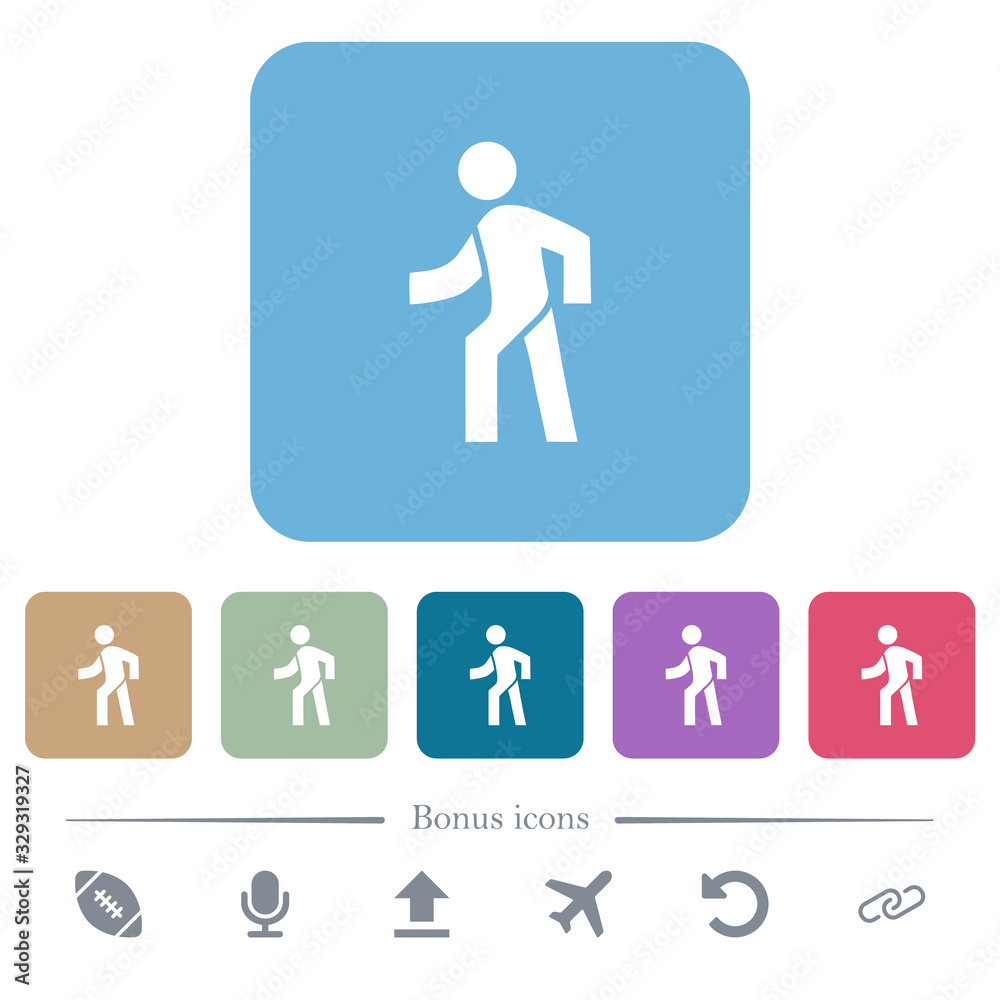 Man walking left flat icons on color rounded square backgrounds Man walking left flat icons on color rounded square backgrounds