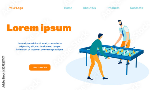 Recreation Equipment Landing Page Vector Template. Lounge Zone Accessories Store Website Homepage Interface Idea with Flat Illustrations. Table Soccer, Football Web Banner, Webpage Cartoon Concept