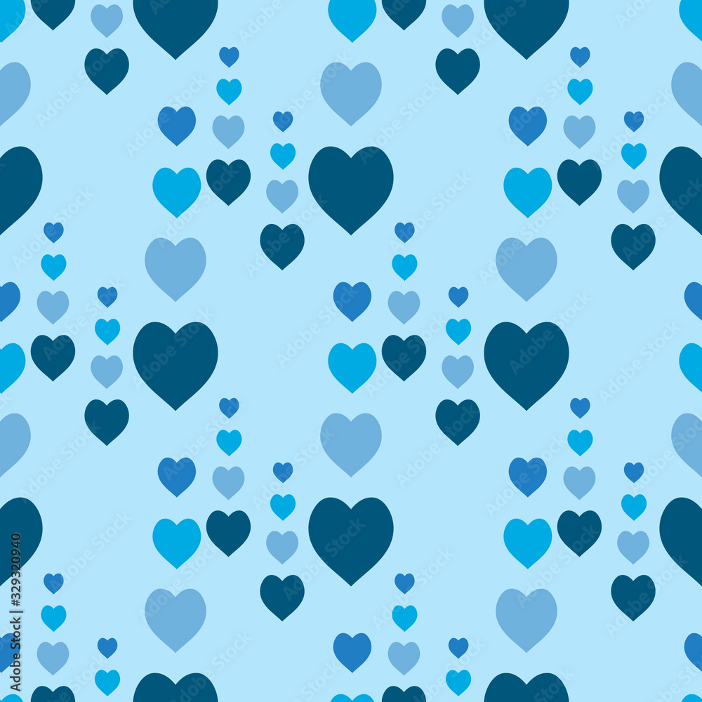 Naklejka Seamless pattern with cute blue hearts on light blue background. Vector image.