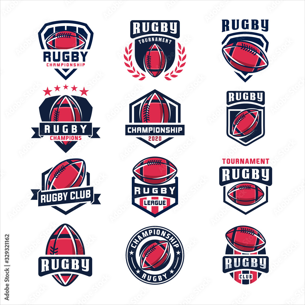 Rugby Logo, American Logo Sport, Rugby logo template vector, isolated on white background, club logo, emblem, designs with ball. Sport badge vector illustration