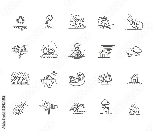 natural disaster icons thin line