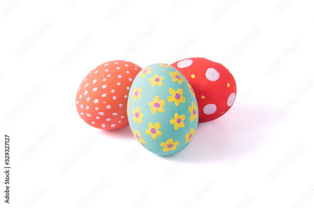 Group Easter eggs varios colored on isolated white background.