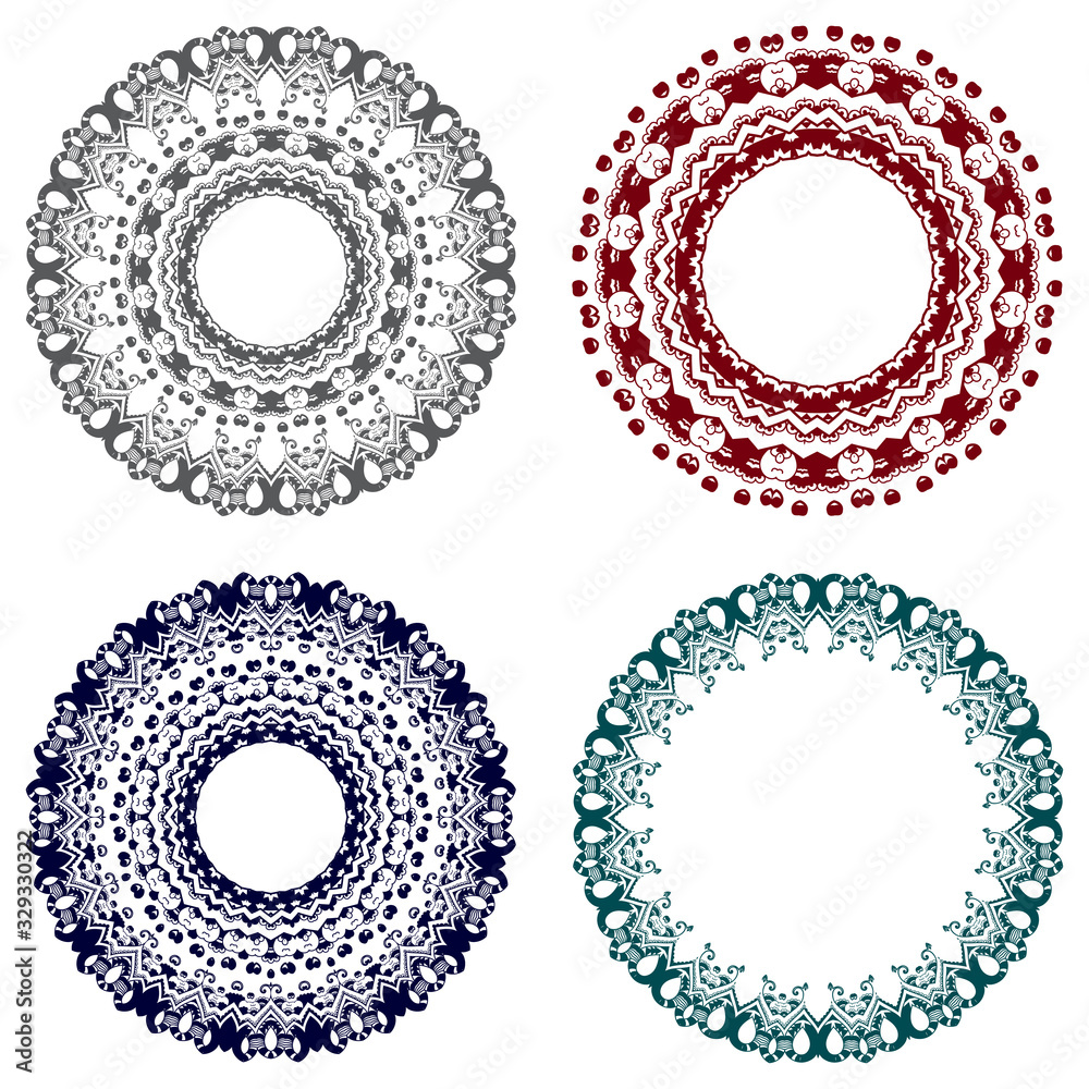 Beautiful ornaments for your design on background. Round ornaments. Set