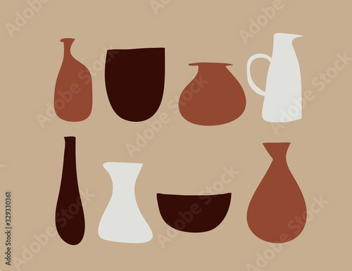 Collection of ancient vases and jugs. Modern vector illustration