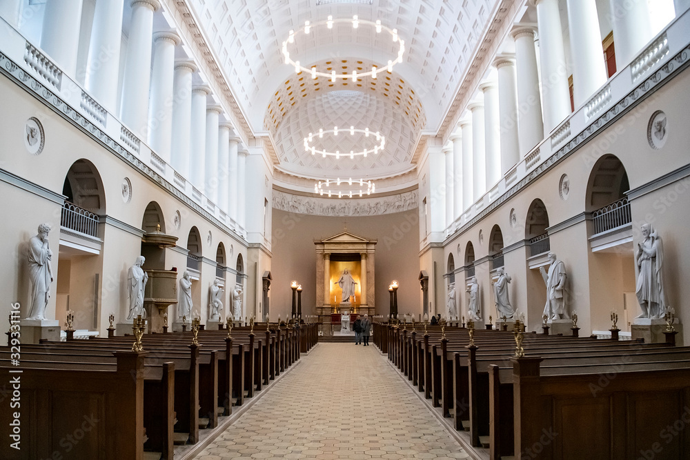 An interior of Church of Our Lady or Copenhagen Cathedral. Copenhagen, Denmark. February 2020