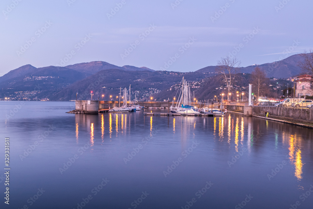 Port of Luino with night lights