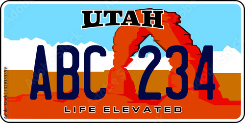 vehicle licence plates marking in Utah in United States of America
