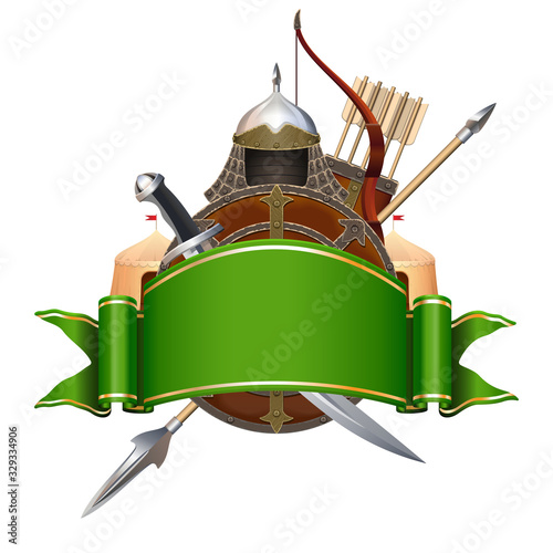 Vector Green Banner with Knight Armor