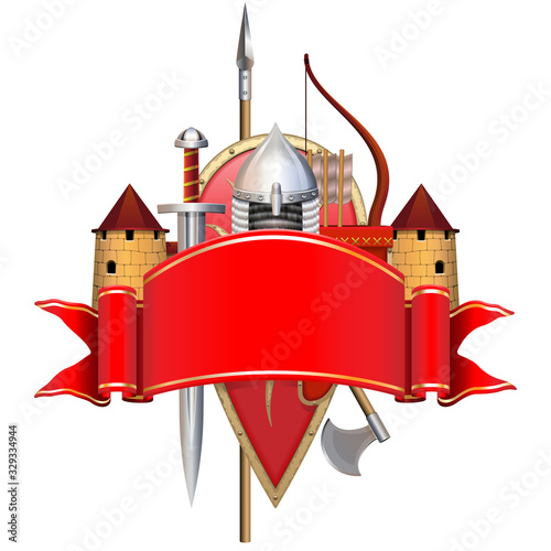 Vector Red Banner with Knight Armor