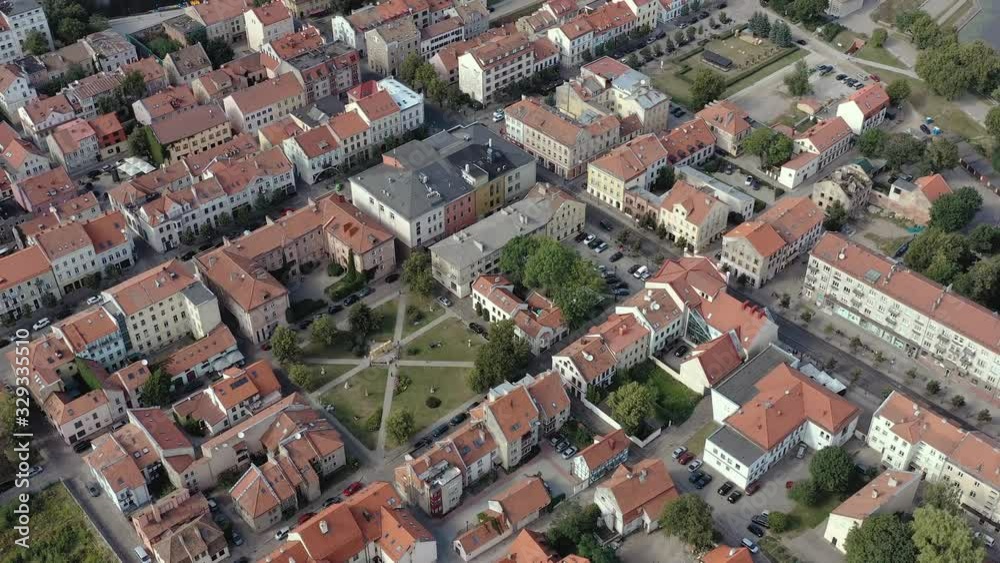 KLAIPEDA, LITHUANIA - JULY, 2019: Aerial panorama view of the old city centre of Klaipeda with Dane river shore. KLAIPEDA, LITHUANIA - JULY, 2019: Aerial panorama view of the old city centre of Klaipeda with Dane river shore.