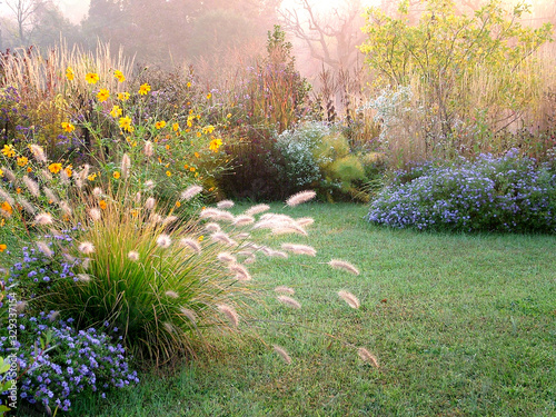 Slika na platnu A beautiful fall (autumn) garden that includes flowers, seedheads, and foliage o