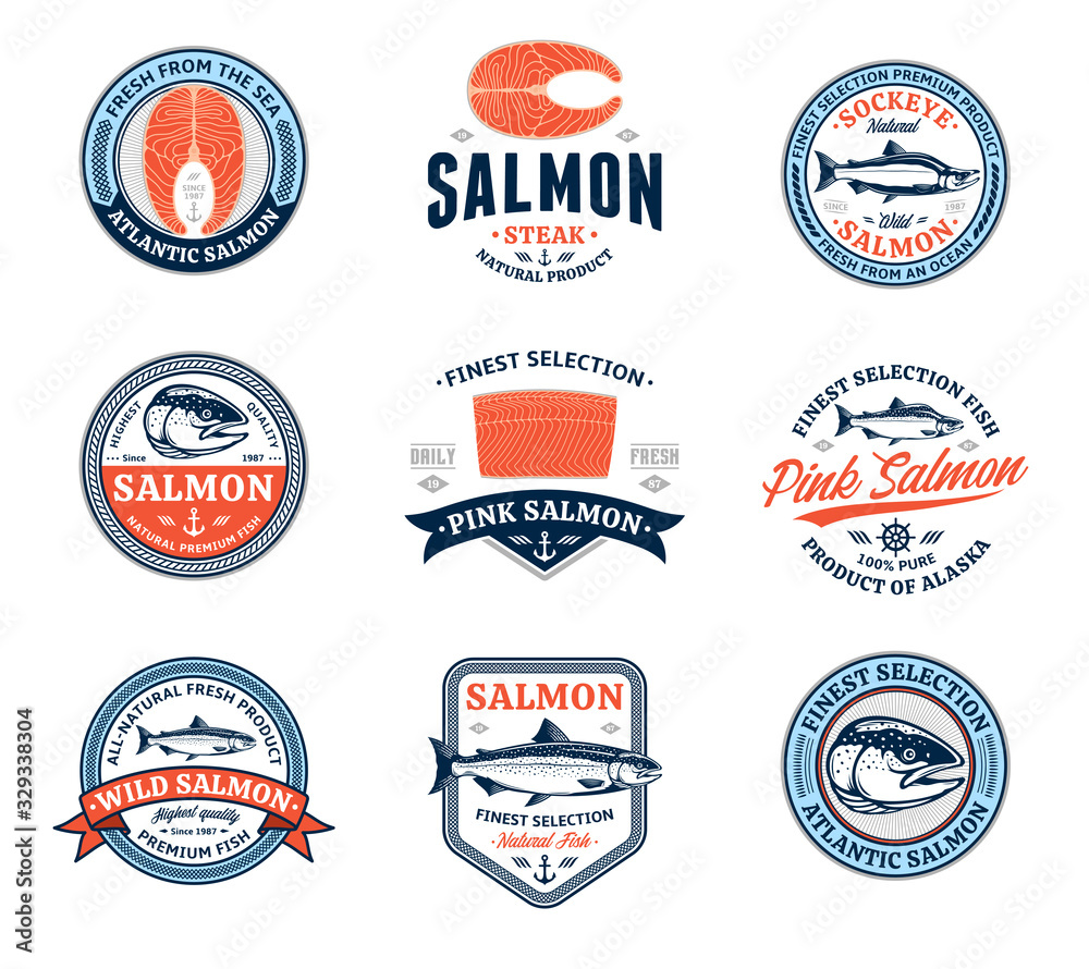 Vector salmon logo and design elements