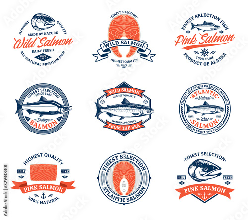 Vector salmon logo and design elements