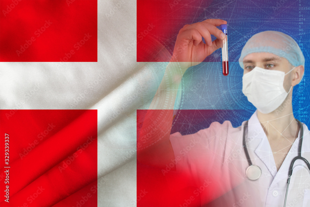 scientist, doctor does a blood test, develops a vaccine, medicine against the silk flag of