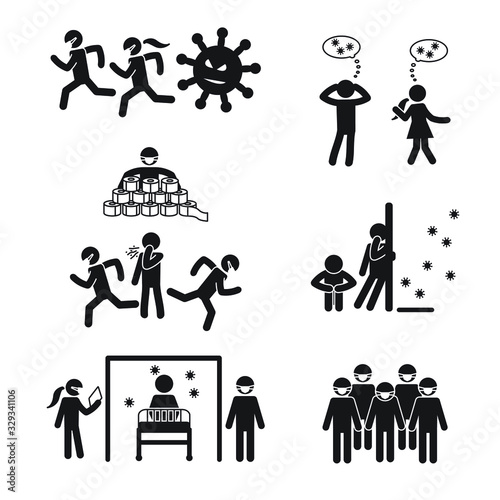 Virus and virus fear icon set. Vector.