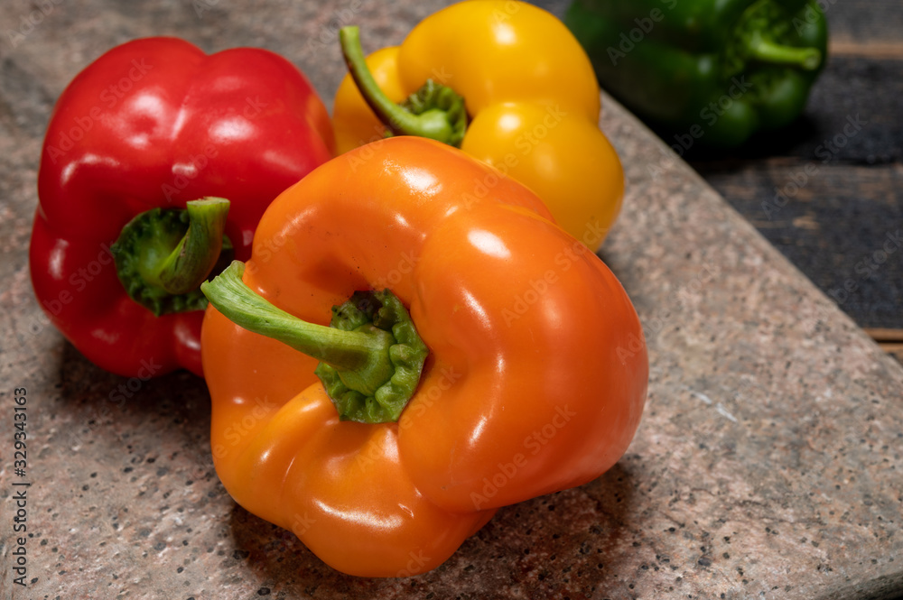 Fresh red, orange, green and yellow sweet bell paprika Fresh red, orange, green and yellow sweet bell paprika