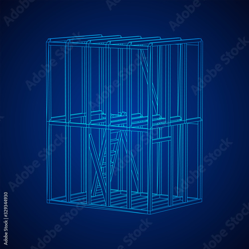 Abstract architecture building. Plan of modern framing house. Wireframe low poly mesh construction.