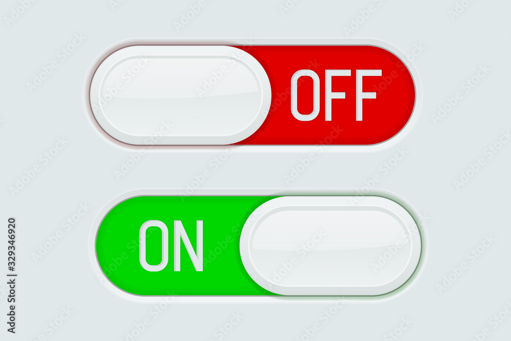 Toggle switch buttons. On and off 3d icons Toggle switch buttons. On and off 3d icons