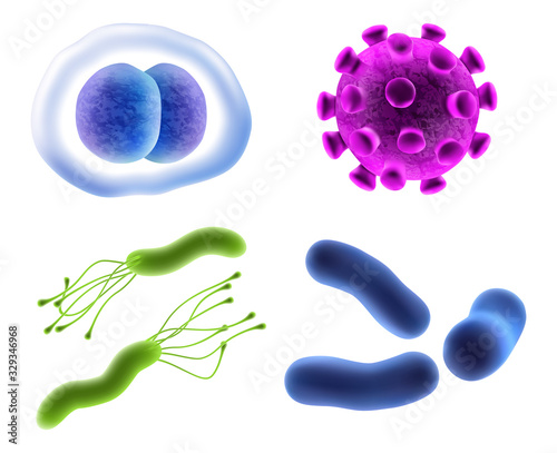 3D realistic viruses, bacteria and germ microbes