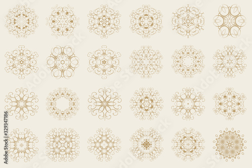 Big set of beautiful ornaments for your design on background. Round ornaments. Set