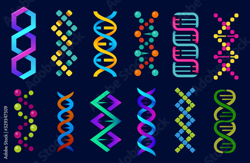 Abstract shape DNA helix, genetic science icons