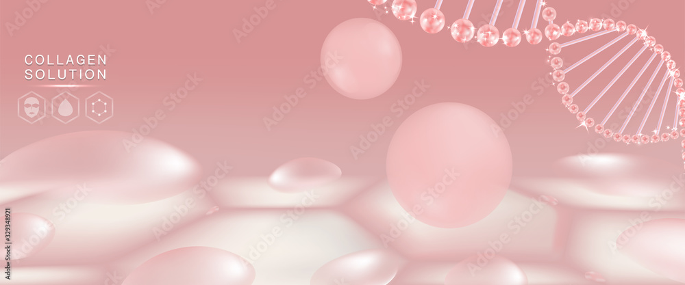 Hyaluronic acid skin solutions ad, pink collagen serum drop with cosmetic advertising background ready to use, illustration vector.