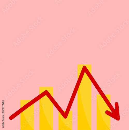 Financial chart, red indication arrow on red background