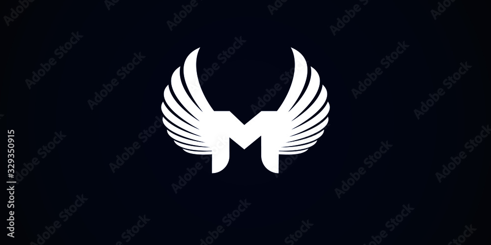 Obraz premium M initial letter logo design with wings