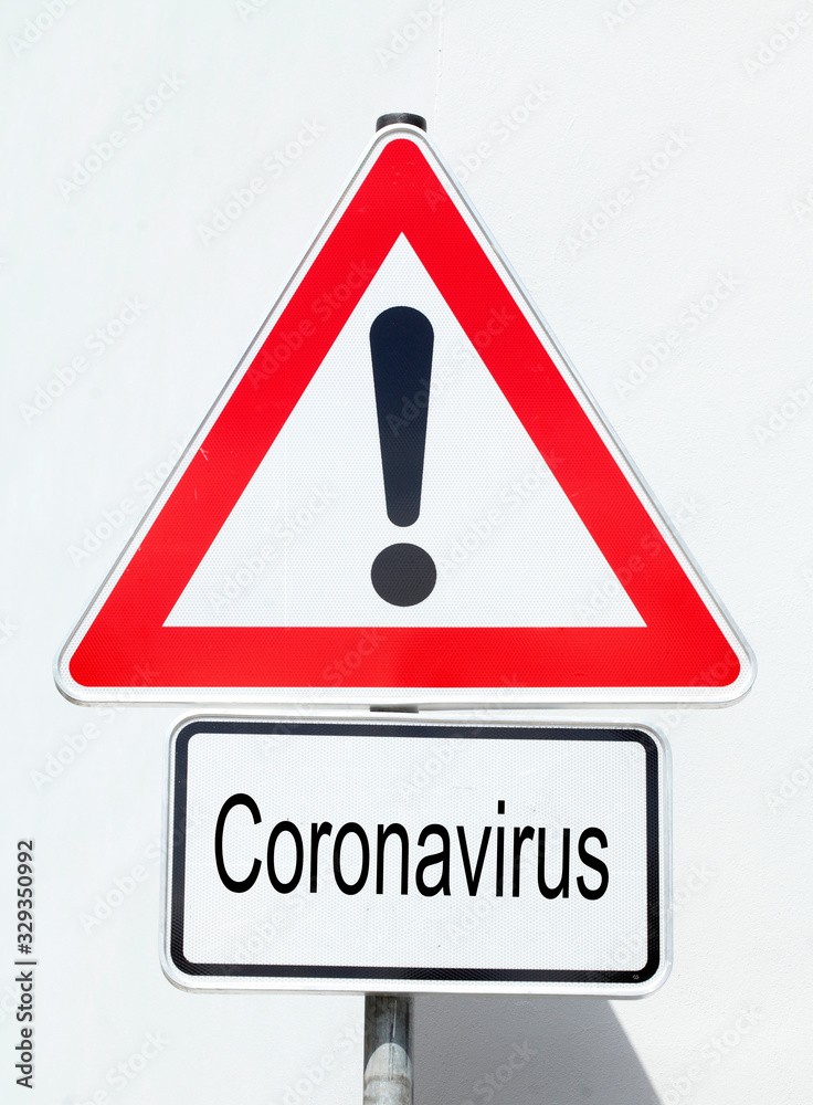 Verkehrsschild Coronavirus, Gefahrstelle, Deutschland, Europa Verkehrsschild Coronavirus, Gefahrstelle, Deutschland, Europa
