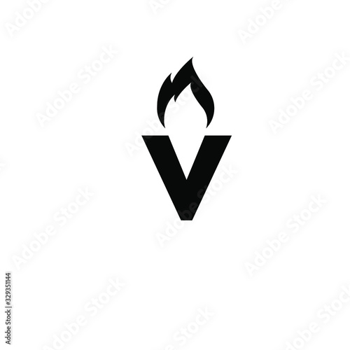 V with flame logo