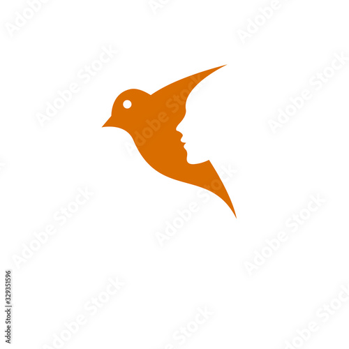 human face and bird logo