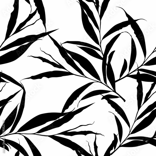 Ыeamless pattern of herbs silhouette. Branch pattern on white background.