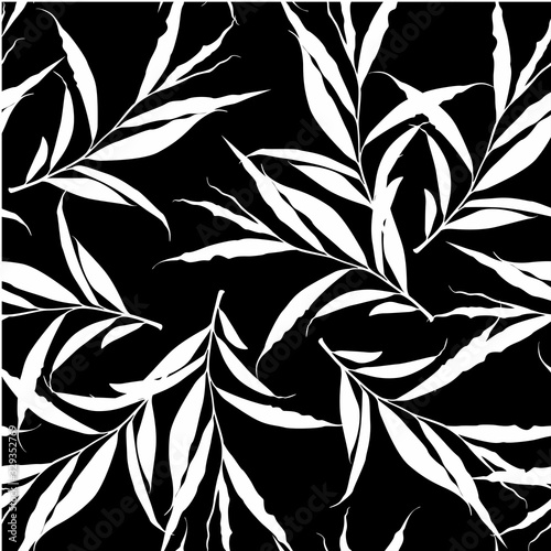 Ыeamless pattern of herbs. Branch black white pattern background.