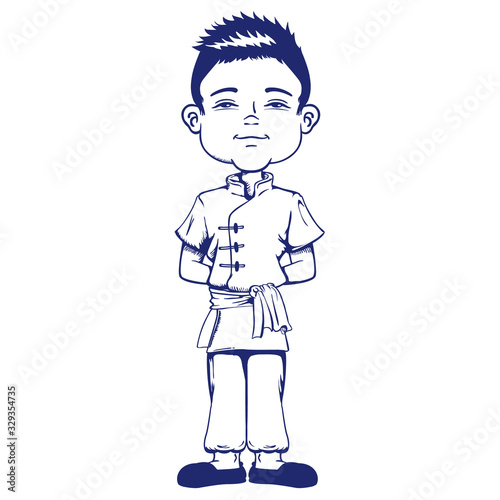 Boy with features, Asian child, Chinese, Asia, art line. Ideal for educational and institutional materials