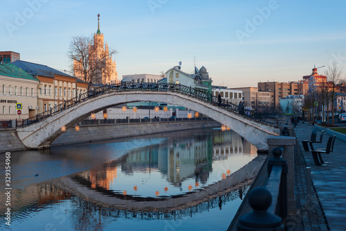 Pedestrian bridge over the canal in the center of Moscow