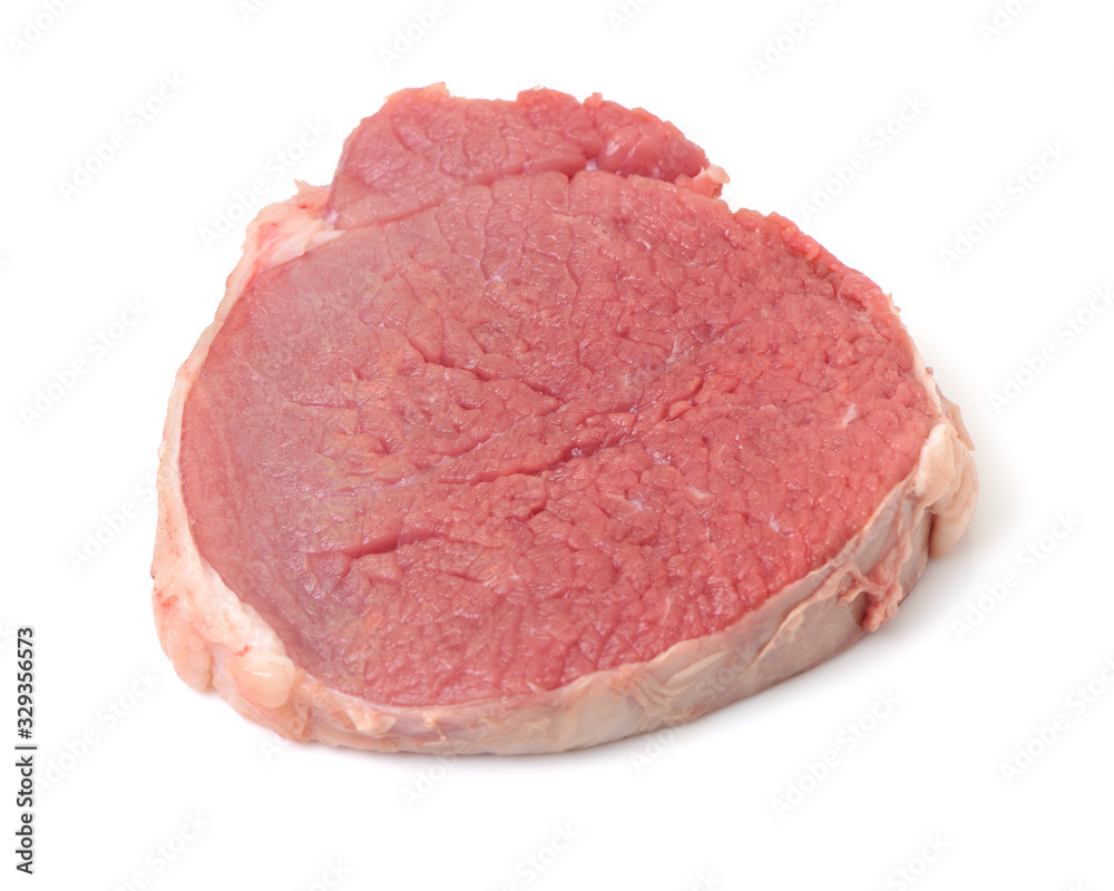 Fresh raw beef steak with rosemary isolated on white background Fresh raw beef steak with rosemary isolated on white background