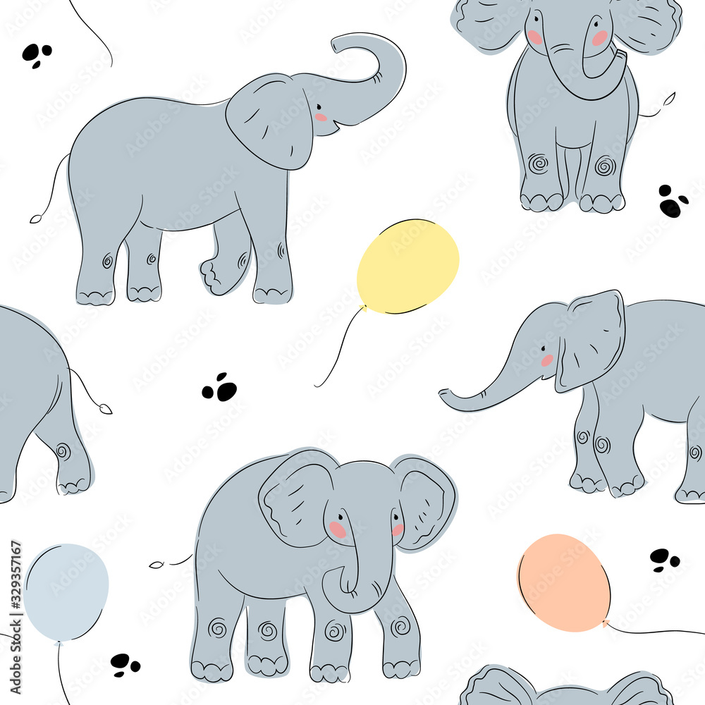 Naklejka premium cute elephant seamless pattern