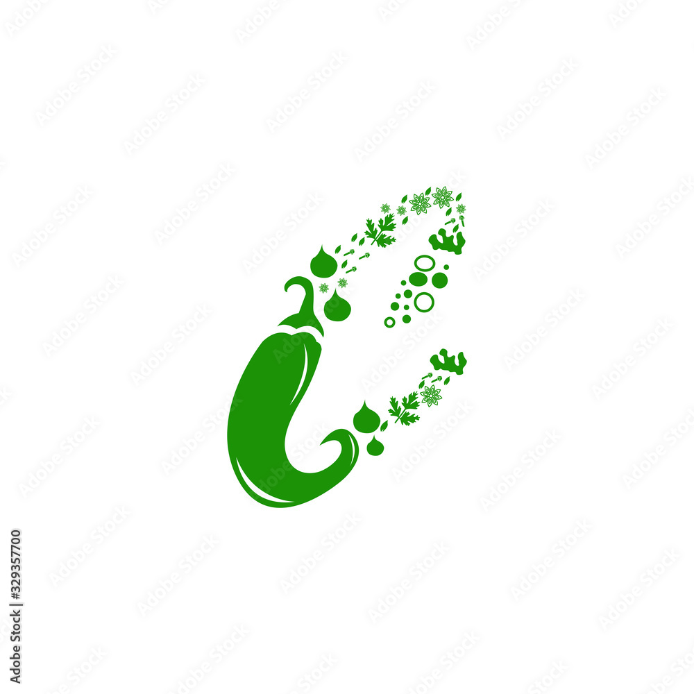 Fototapeta premium green herbs logo type c with icon chilli vector design